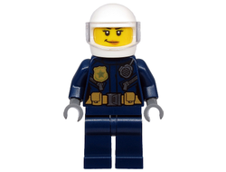 Police - ATV Driver Female, Leather Jacket with Gold Badge and Utility Belt, White Helmet, Trans-Clear Visor, Peach Lips Smirk, n/a (cty1132)