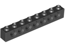 Technic, Brick 1 x 8 with Holes, Black (3702 / 370226)