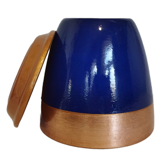 Керамический горшок для цветов "Валенсия Сапфировый" 18 см (3.8 л) с бронзовой полосой