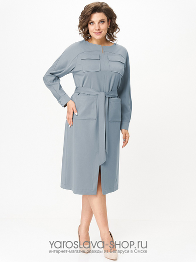 Женское трикотажное платье в серо-голубом цвете