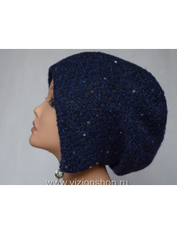 Меланжевая шапка  ушанка вязаная синяя Италия Vizio 6444 фото