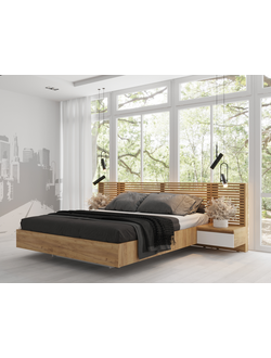 Бостон Спальный комплект МДФ Дуб крафт золотой/МДФ Глянец белый (ортопедическое основание с подъемным механизмом)