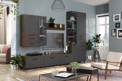 Композиция гостиной ГРЕЙС корпус Гикори Джексон Темный/фасад Антрацит Матовый