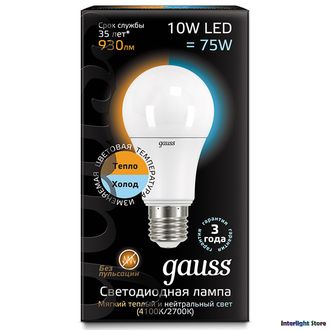 Gauss LED A60 10w 827/840 CTC E27