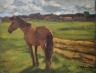 Тужранский Л.В. Лошадка 1927 г. Картон, масло 26Х33,5 (1231)