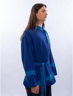 Косоворотка ткачество "Сила Души" синяя