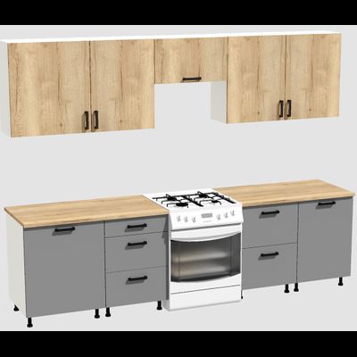 Кухня Эконом 2,1 метра (600х450х600х450) Цвет: Дуб Вотан/Базальт