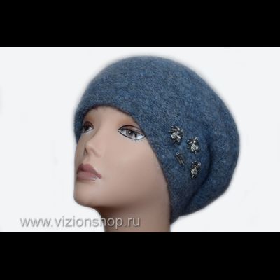 Голубой женский берет из мохера с пчелкой Vizio Италия 36187