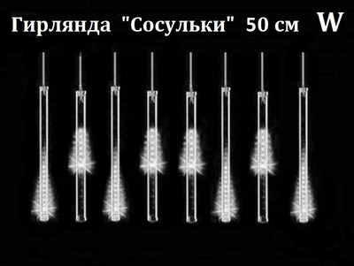 Уличная гирлянда «Тающие сосульки-метеоритный дождь» 50см, 8штук, 220в, белый холодный свет.