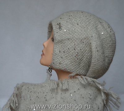 Vizio Италия 6463 шапка ушанка бежевая цвет 10 и шарф с бахромой фото