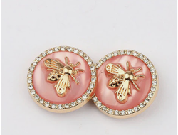 ПУГОВИЦЫ МЕТАЛЛИЧЕСКИЕ ПЧЕЛЫ СО СТРАЗАМИ, 18 мм. 50 шт. Р-000129. Цвет: розовый