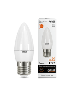 Лампа Gauss LED Elementary Candle 6W E27 2700K/LD33216