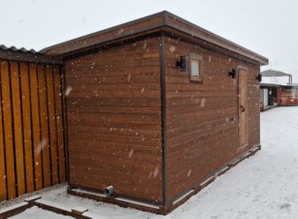 Баня 2м*5м, крыша 1 скат, топка внутри, баня со стационарной мебелью
