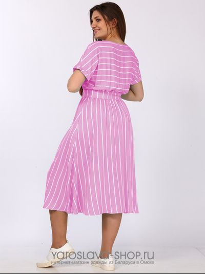 Платье женское штапельное розового цвета в полоску