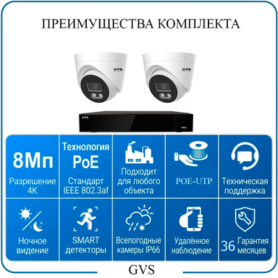 Комплект IP-камер 8 Мегапикселей с записью звука «GVS DS-F2 IP 4K Full»