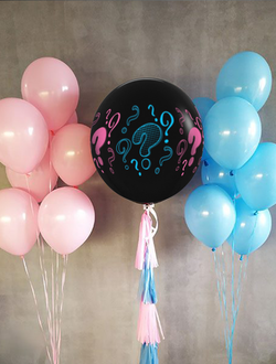 Воздушные шары для Гендер Пати. Два фонтана и огромный шар сюрприз с конфетти.