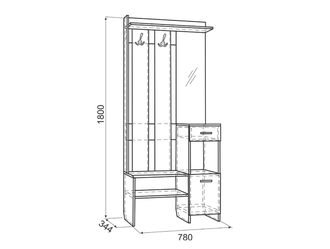 Прихожая Яр.  Размер: ш=780 мм, г=344 мм, в=1800 мм сборка унивесальная