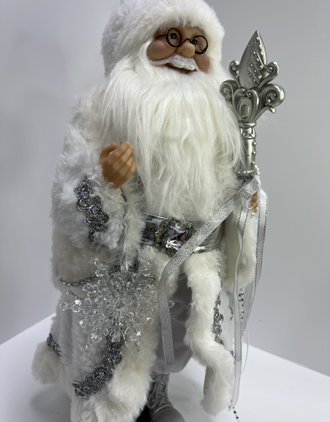 Дед Мороз в белом меховом полушубке со снежинкой 45см