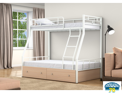 Двухъярусная кровать Раута Белый ящики дуб молочный