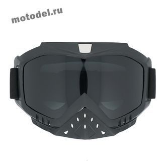 Кроссовые очки (маска) JP с защитой носа для эндуро, мотокросса, ATV - черные, тёмная линза