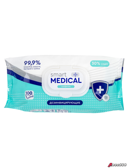 Дезинфицирующие салфетки спиртовые 100 штук SMART MEDICAL, крышка-клапан. 630753