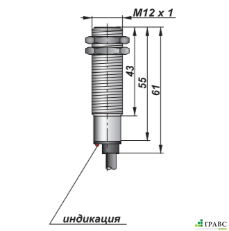 Индуктивный датчик цилиндрический с резьбой И01-NO-PNP (М12х1)