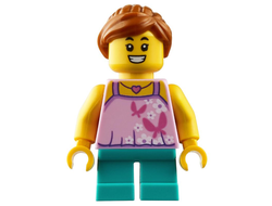 Tourist - Girl, Bright Pink Top with Butterflies and Flowers, Dark Turquoise Short Legs, Dark Orange Hair, n/a (twn408)