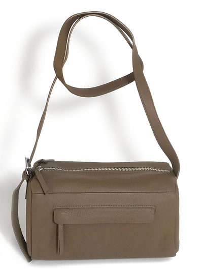 (АРТИКУЛ: 10062/1/2) СУМКА ЖЕНСКАЯ, НЕБОЛЬШАЯ, НАТУРАЛЬНАЯ КОЖА, ТЕМНО-БЕЖЕВАЯ, С ПЛЕЧЕВЫМ РЕМНЕМ