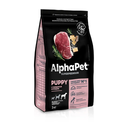 AlphaPet (АльфаПет) Superpremium сухой корм для щенков до 6 месяцев, беременных и кормящих собак крупных пород с говядиной и рубцом, 3 кг