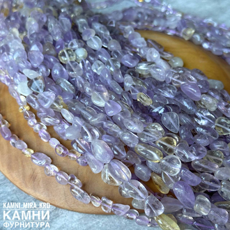 Аметист, горный хрусталь, цитрин галтовка 6-9 мм , цена за нить 19 см