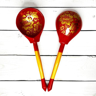 Ложки для музыкальных занятий Кудрина 190*60 мм красный фон (комплект 2 шт.)