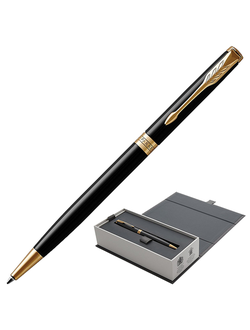 Ручка шариковая PARKER "Sonnet Core Lacquer Black GT Slim", тонкая, корпус черный глянцевый лак, позолоченные детали, черная, 1931498