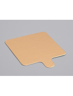 Подложка-квадрат для пирожных с держателем 75*75мм (золото, толщина 0,8мм)