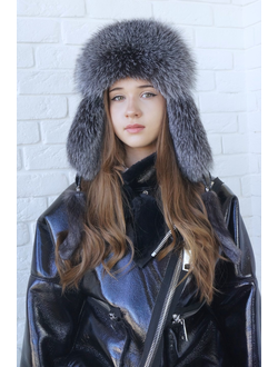 Ушанка "Полярная звезда" цвет серебро + чернобурка