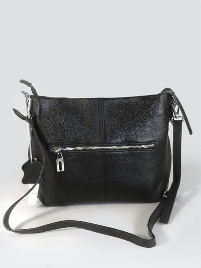 (АРТИКУЛ: 10128/1/5) СУМКА ЖЕНСКАЯ, СРЕДНЕГО РАЗМЕРА, НАТУРАЛЬНАЯ КОЖА, ЧЕРНАЯ, С НАРУЖНЫМИ КАРМАНАМИ, С ПЛЕЧЕВЫМ РЕМНЕМ