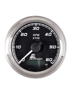 Тахометр со счетчиком моточасов, Мореман 6000 об/мин, черный циферблат