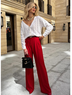 Брюки палаццо со складками (красный)