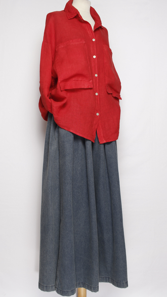 Рубашка лён "БОЛЬШИЕ КАРМАНЫ" коралл, красная  р.48-54