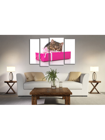 Модульная картина "Котик и подарок"