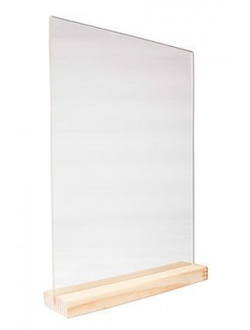 Табличка 150*210 мм. А5 пласт. вертикал. прозрач. тейбл тент на дерев. подставке /1/