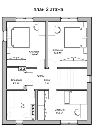 Двухэтажный дом с четырьмя спальнями 120м² (S3)