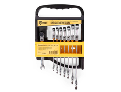 Набор гаечных комбинированных трещоточных ключей с шарниром НТКШ-8 (8-19) серия KBT-PROFESSIONAL для монтажа гаек и болтов с шестигранной головкой