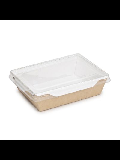 Салатник с прозрачной крышкой (крафт/бел), 1000мл