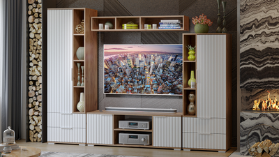 Композиция Гостиной ХИЛТОН Дуб Крафт золотой/Белый матовый