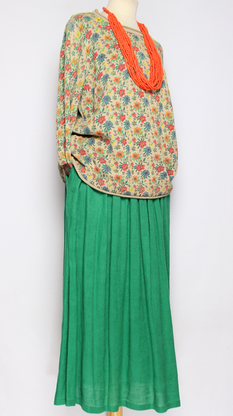 ЮБКА "ЛЁН ШИРОКАЯ" зелёная, джинс р.46-54