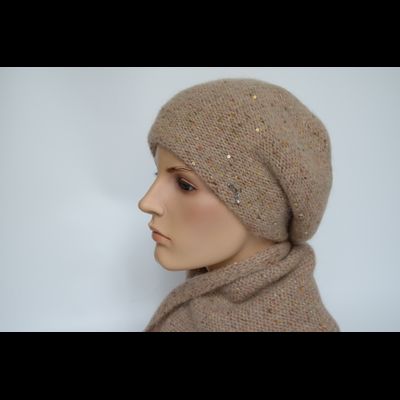 Женский вязаный меланжевый шарф с пайетками Vizio Италия 8023 S светло - коричневый