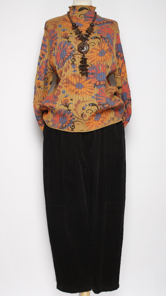 Брюки Бохо "Бананы вельвет строчки" черные р.46-52