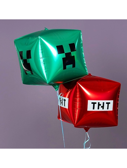 Шар 3D 22"/56 см Куб "Майнкрафт", МИКС