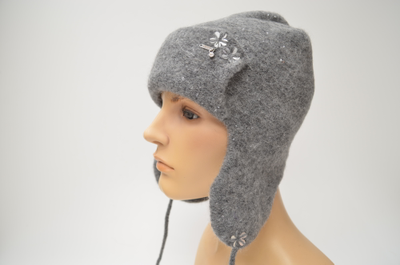 Серая шапка ушанка женская Италия