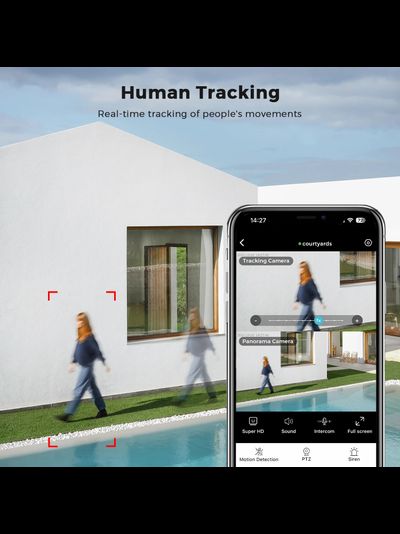 DE-WiFicam-02-4grey уличная моторизированная WiFi (2,4 и 5 Ггц)/LAN охранная видеокамера с 2 объективами, интерком, ночная подсветка ИК + свет, с DVR. 4+4 Mp. (O-Kam Pro)